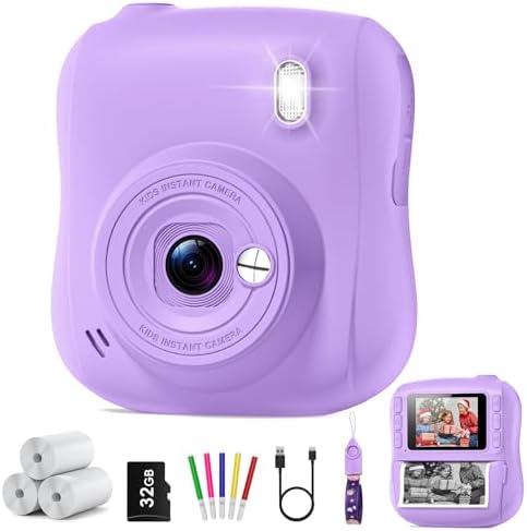 Instant Print Camera for Kids, Best 1080P HD Selfie Toy with 32GB SD Card by HANGRUI
