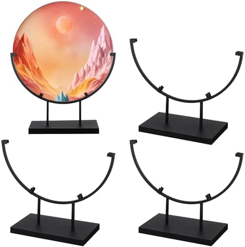 Blulu 4 Pcs 12 Inch Round Metal Display Stands for Stained Glass Art Fused Display Stands Decorative Fused Glass Art Base for Plate Picture Platter Photo(Black) by Blulu