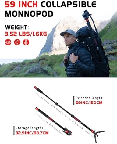 IFOOTAGE Cobra 3 A150S Strike Monopod with Fluid Head,59" Camera Monopod with Pedal Locking Control,One-Step Rapid Height Adjustment,Professional Photography Monopod(A150S&Komodo K5S) - Image 4
