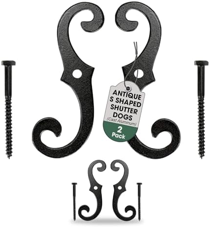 Renovators Supply Manufacturing Decorative S Style Window Shutter Dogs, Cast Aluminum, Rust Resistant Powder Coated, Includes Mounting Screws, 6.5 Inches, Pack of 2 Pairs by RenovatorsSupplyManufacturing