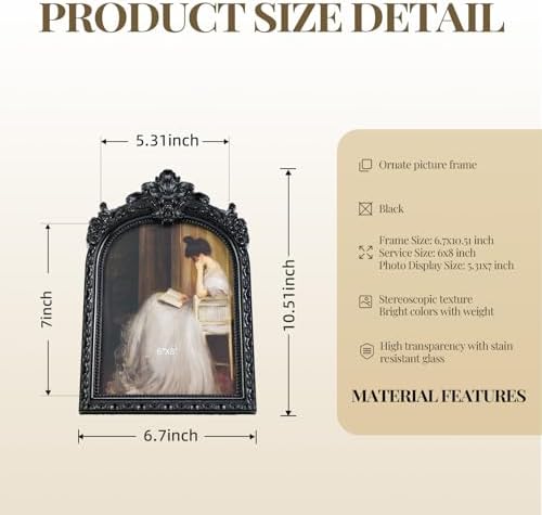 Cuspin 6x8 Black Picture Frame Vintage Ornate Arched Gothic Photo Frame - Image 6