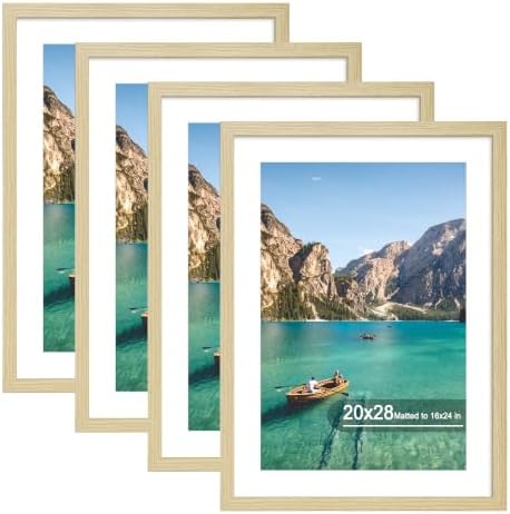 20x28 Wood Picture Frame Set of 4, Wall Mount for Home Decor, Natural by SZYUU