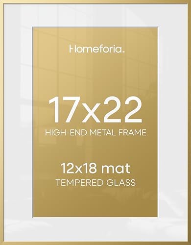 Homeforia 17x22 Gold Picture Frame, High-End Metal, 12x18 Mat, Glass by Homeforia