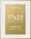 Homeforia 17x22 Gold Picture Frame, High-End Metal, 12x18 Mat, Glass by Homeforia