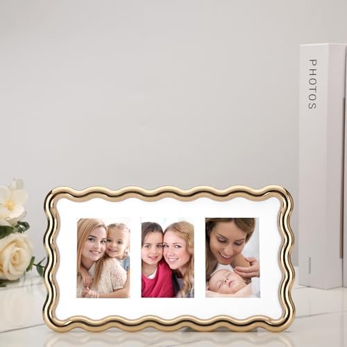 3-2x3'' Gold Heavy-Duty Zinc Alloy Picture Frames,Wave Design Gold plated 2x3'' Multi Picture Frame with Black Premium Velvet Backing,for Desktop and Wall Hanging. - Image 2