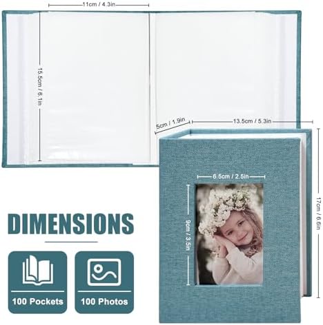 Photo Album 4x6 100 Pockets, Linen Cover Top Loader Vertical, Slip-in Picture Sky Blue Pockets Albums for Wedding, Family, Anniversary, Baby, Vacation - Image 2