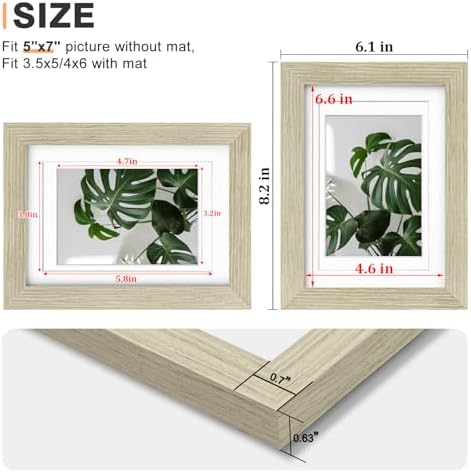Egofine 5x7 Picture Frames Set of 4, Made of Solid Wood Covered by Plexiglass 3.5x5 and 4x6 with Mat or 5x7 without Mat, for Table Top Display and Wall Mounting Photo Frame Distressed Wood Grain - Image 3