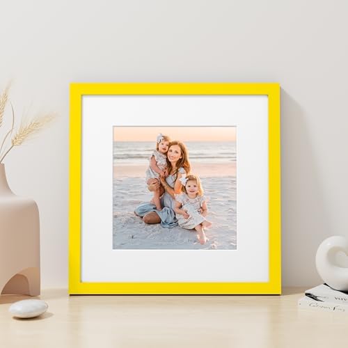 Vittanly 12x12 Picture Frame Made of Solid Wood for Wall Mounting, Yellow - Image 4