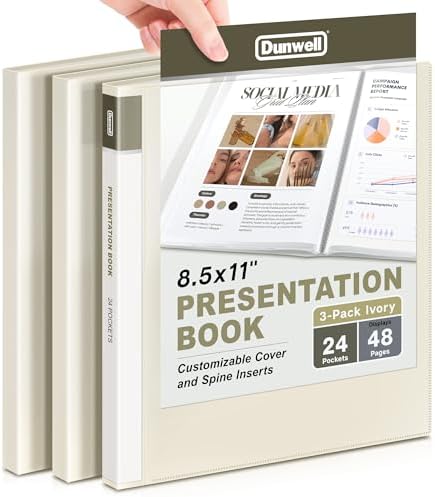 Dunwell Presentation Binder 24-Pocket, 8.5x11 Plastic Sleeves,3 Pack, Ivory by Dunwell