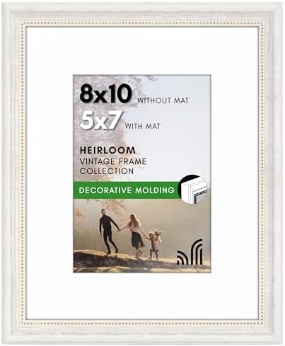 Americanflat 8x10 Vintage Picture Frame - Matted to 5x7 - White & Gold by Americanflat