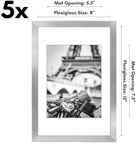 Americanflat 8x12 Picture Frame 5-Pack - Matted to 6x8 - Silver - Image 2