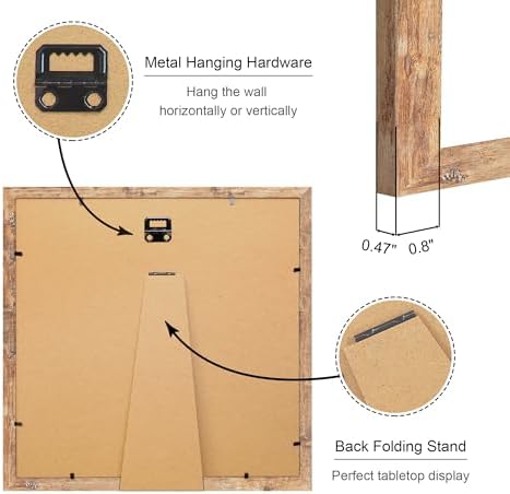 12x12 Picture Frame Set of 2, 12 x 12 Wood Photo Frames with Mat for 10x10 or 30x30cm Diamond Art Painting, Wooden Frame with Real Glass Cover for Wall and Tabletop Display,Brown - Image 4