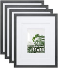 Egofine 11x14 Picture Frames Set of 4, Made of Solid Wood Covered by Plexiglass 5x7 and 8x10 with Mat or 11x14 without Mat, for Table Top Display and Wall Mounting Photo Frame Rustic Black by Egofine