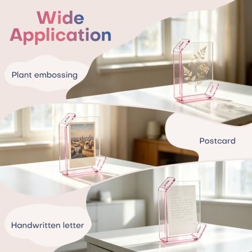 3.5x5inch L Shaped Acrylic Picture Frame, 2 Pack Double Sided Floating Photo Stand for Tabletop, Horizontal Vertical Display Holder Home Office Decor Family Wedding Anniversary, Pink - Image 6