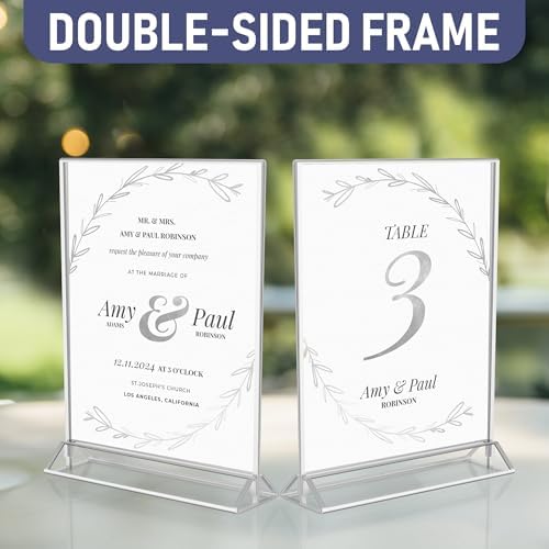Silver Picture Frames Double-Sided, 6-Pack 5x7 Acrylic Table Number Holders, Clear Easel Stands for Signs, Silver Frames for Wedding Table Numbers, Menu Holders, Photo Displays for Events and Décor - Image 5