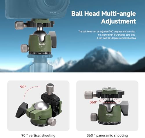 Avella V1 DSLR Camera Tripod Ball Head 38MM, 360 Degree Swivel,U-Shaped Groove Design, for Canon Nikon Sony Olympus Panasonic DSLR Camera-Green - Image 6