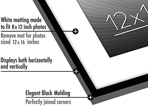 Americanflat 12x16 Picture Frame with Polished Plexiglass - Use as 8x12 Frame with Mat or Display 12x16 Photo Without Mat - Streamline Collection - Thin Border Picture Frames for Wall - Black - Image 3