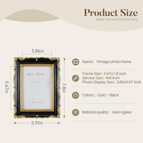 Cuspin 4x6 Picture Frame Black Gold Vintage Ornate Textured Resin Frame - Image 5