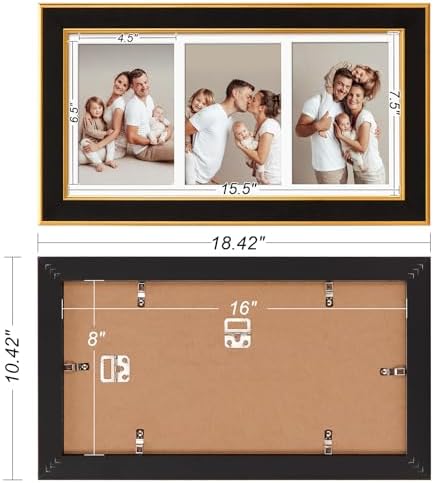 Suede 8x16 Picture Frame Display 3 Opening 5x7 Picture Frames Collage Wall Decor with Mat,Multi Photo Frame for Plexiglass,Wall Decor,1Pack,Black - Image 4