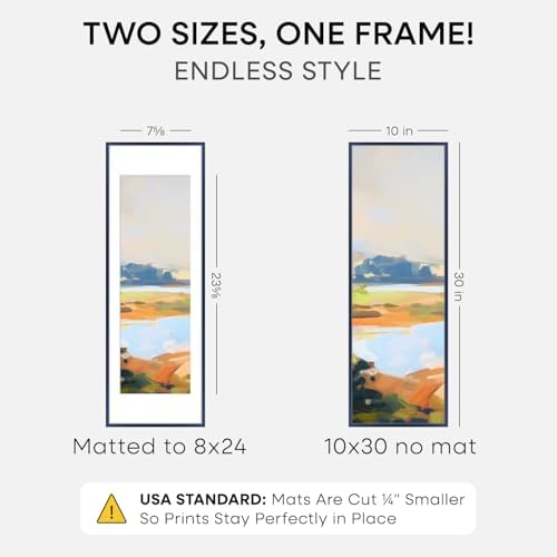 Homeforia 10x30 Blue Picture Frame, High-End Metal, 8x24 Mat, Glass - Image 2