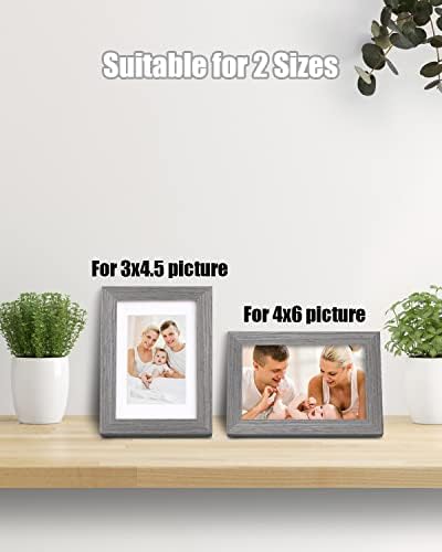 Egofine 4x6 Picture Frames Set of 4, Made of Solid Wood Covered by Plexiglass 3x4.5 and 3.5x5 with Mat or 4x6 without Mat, for Table Top Display and Wall Mounting Photo Frame, Light Grey - Image 5