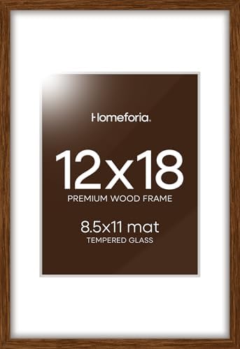 Homeforia 12x18 Brown Oak Picture Frame, High-End Wood, 8.5x11 Mat, Glass by Homeforia