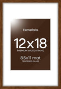 Homeforia 12x18 Brown Oak Picture Frame, High-End Wood, 8.5x11 Mat, Glass by Homeforia