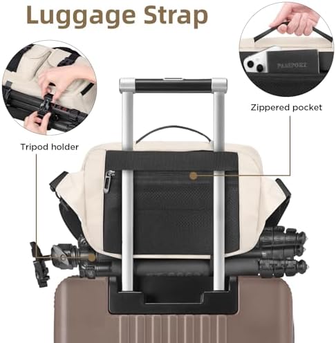 TAAOKA Camera Sling Bag,DSLR Camera Bag with Tripod Holder,Waterproof Camera Shoulder Crossbody Bag for Photographers (Beige) - Image 5