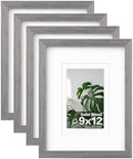 Egofine 9x12 Picture Frames Set of 4, Made of Solid Wood Covered by Plexiglass 5x7 and 6x8 with Mat or 9x12 without Mat, for Table Top Display and Wall Mounting Photo Frame Light Grey by Egofine