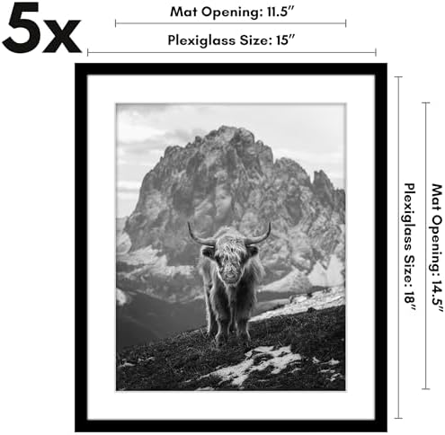 Americanflat 15x18 Poster Frame 5-Pack - Matted to 12x15 - Black - Image 2