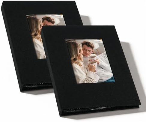 Small 4x6 Photo Album 24 Pockets Linen Cover Black 2 Pack by Remowith