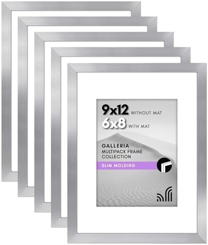 Americanflat 9x12 Picture Frame 5-Pack - Matted to 6x8 - Silver by Americanflat