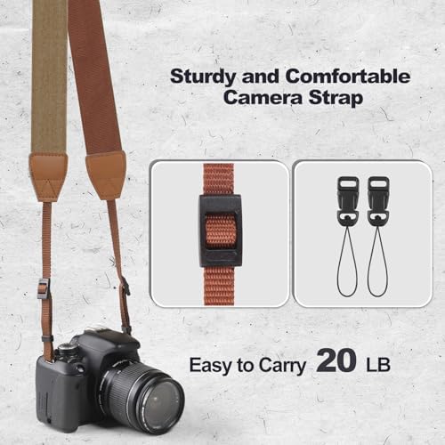 Universal Camera Strap - Camera Neck Strap, Adjustable Shoulder Straps Compatible with Canon, Fujifilm, Nikon, Olympus, Panasonic and other SLR and mirrorless cameras - Khaki and Brown - Image 6