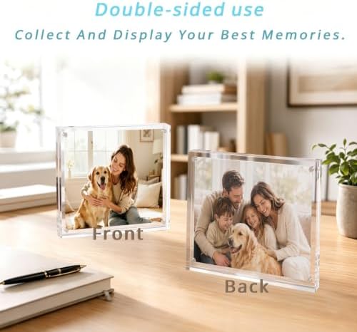 Meetu Acrylic 4x4 Picture Frame Clear Two Sided Desk Photo Frame Magnetic Frame Inner Size 3x3 with Gift Pack for Display Family Pictures Baby Photos Friends Pictures or Pet Dog Picture（5 Pack） - Image 5