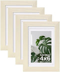 Egofine 4x6 Picture Frames Set of 4, Made of Solid Wood Covered by Plexiglass 3x4.5 and 3.5x5 with Mat or 4x6 without Mat, for Table Top Display and Wall Mounting Photo Frame Beige by Egofine