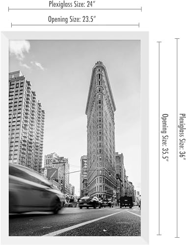 Americanflat 24x36 Poster Frame - White Engineered Wood with Polished Plexiglass - Wide Picture Frame for Vertical or Horizontal Wall Display - Epic Collection - White - Image 2