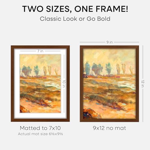 Homeforia 9x12 Brown Oak Picture Frame, High-End Wood, 7x10 Mat, Glass - Image 2
