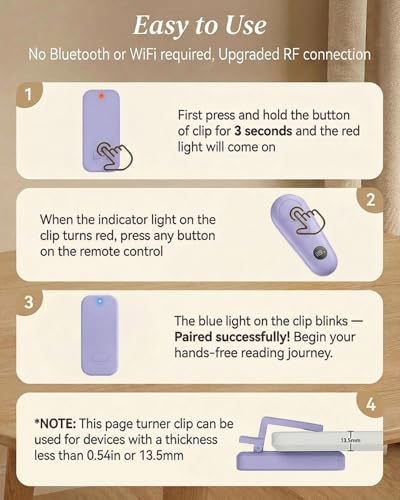 RF Remote Control Page Turner with Upgrade LCD Power Display, Wireless Reading Clicker for Kindle Paperwhite Kobo Oasis iPad, Phone Camera Remote Trigger, 36-Month Warranty (Purple) - Image 6