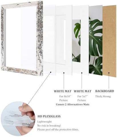 Egofine 11x14 Picture Frame Rustic White 4 Pack - Photo Frame Made of Solid Wood Covered by Plexiglass for Table Top Display Pictures 5x7/8x10 with Mat or 11x14 Without Mat - with Wall Mounting - Image 4