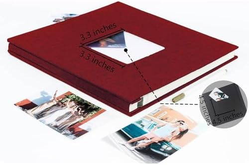 Photo Album Self Adhesive Pages Scrapbook, 13.2x12.8 Red 60 Pages - Image 6