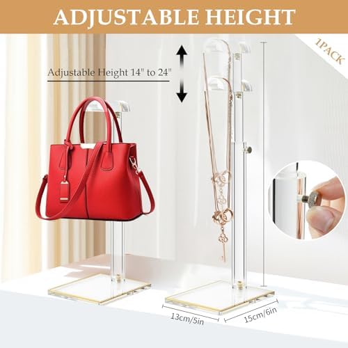 Acrylic Purse Display Stands, 14"-24" Adjustable Height Handbag Holder, Clear Purse Rack Stands for Closet Retail, Durable Gold Trim Hanging Bag Wallet Jewelry Necklace Organizer Stand(PATENT PENDING) - Image 2