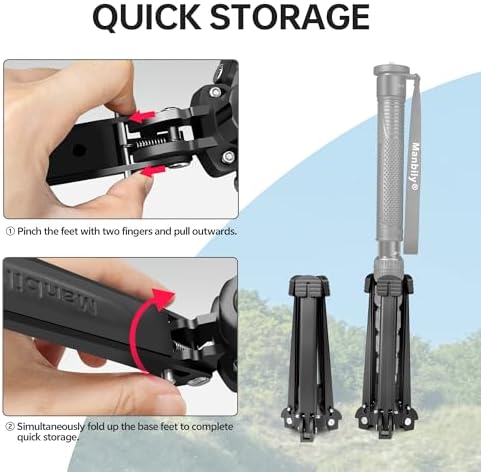 Manbily M-5 Tripod Base, Longer Desktop Tripod with Three Upgraded Extended-Leg, 3/8" Screw Monopod Stand Support for Ball Head/Fluid Head DSLR Camera Camcorder, Tilt 20° & Rotate 360° (Black) - Image 4