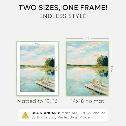 Homeforia 14x18 Green Picture Frame, High-End Metal, 12x16 Mat, Glass - Image 2