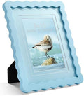 8x10 Blue Picture Frame with Mat for 5x7/6x8, Curved Wavy Edge Deco Wooden Real Glass, Vertical or Horizontal Display Photo Gallery Wall & Tabletop Frame by Gdfmsc