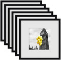 10x10 Picture Frame Set of 6 with Plexiglass, Display Pictures 8x8 with Mat or 10x10 Without Mat for Tabletop Display and Wall Mounting, Black by BSRHOME