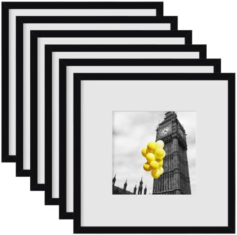 10x10 Picture Frame Set of 6 with Plexiglass, Display Pictures 8x8 with Mat or 10x10 Without Mat for Tabletop Display and Wall Mounting, Black by BSRHOME