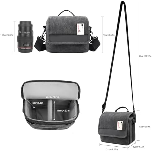 Besnfoto Camera Bag Purse Small Messenger Shoulder Bag for Mirrorless DSLR Camera Waterproof Canvas Compact Photography Case, Black Gray - Image 5