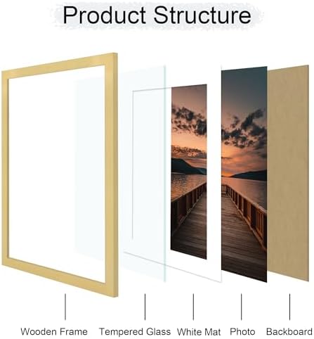 20x28 Poster Frame Set of 2, 20 x 28 Wood Picture Frames with Mat for 16x24, Wooden Photo Frame with Tempered Glass Cover for Wall Mounting Display, Gold - Image 3