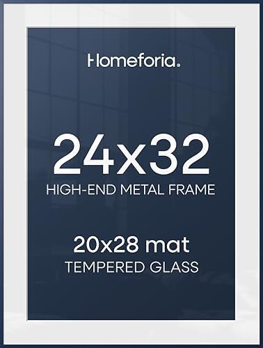 Homeforia 24x32 Blue Poster Frame, High-End Metal, 20x28 Mat, Glass by Homeforia