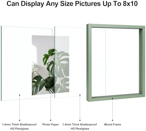 Egofine 8x10 Floating Frames Set of 2, Double Plexiglass Picture Frame, Made of Solid Wood Display Any Size Photo up to 8x10, Wall Mount or Tabletop Standing, Green - Image 3